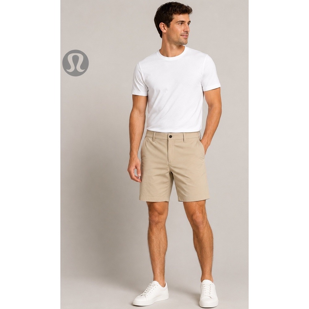 Lululemon Mens Khaki Golf Shorts Size 32 Beige Performance Stretch 8.5 Inseam